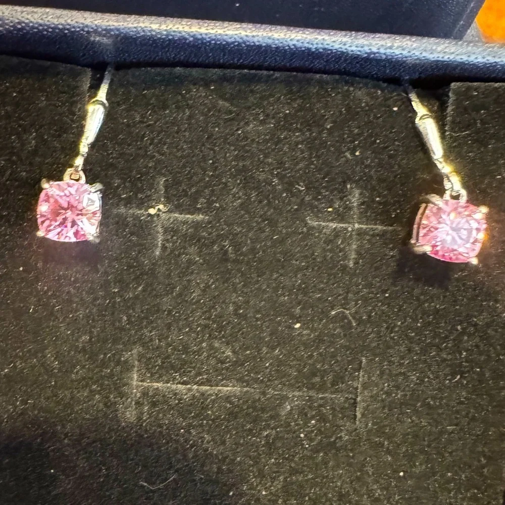 Moissanite Cushion Cut 2ctw Soft Pink Lever Back Earrings in Sterling Silver - Picture 1 of 5